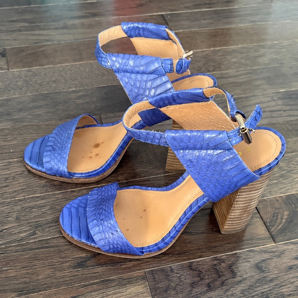 Coach Blue Textured Block Heel Sandals